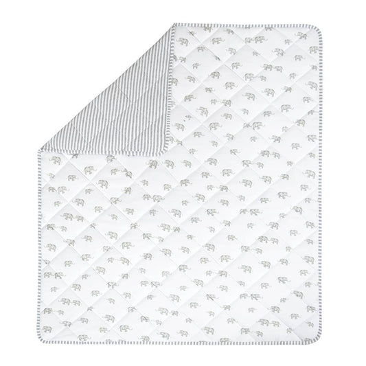 Reversible Quilted Cot Comforter - Watercolour Elephant