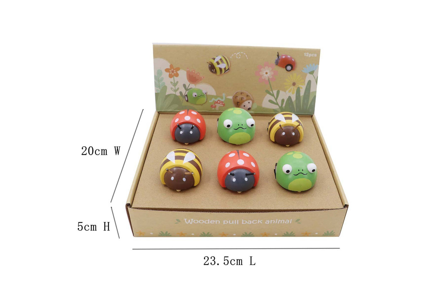 Wooden Pull Back Animal-Bee, Frog and Ladybug