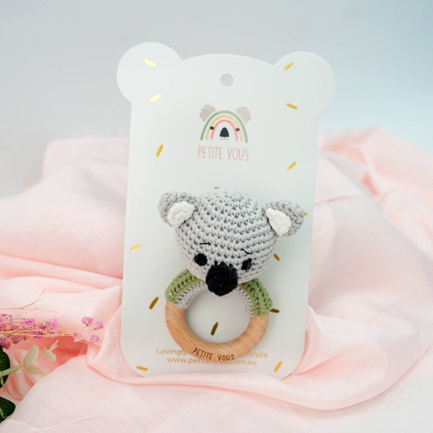 100% Cotton Crochet Ring Rattle - Ozzie Koala
