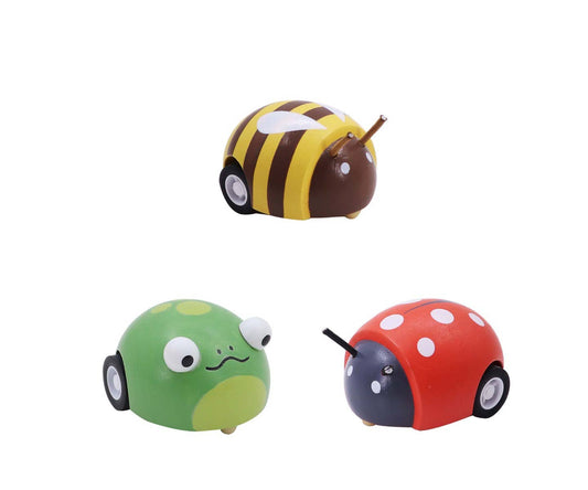 Wooden Pull Back Animal-Bee, Frog and Ladybug