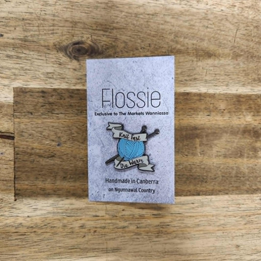 Knit Fast Die Warm Enamel Pin