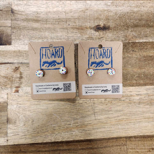 Clay Earrings - White Donuts