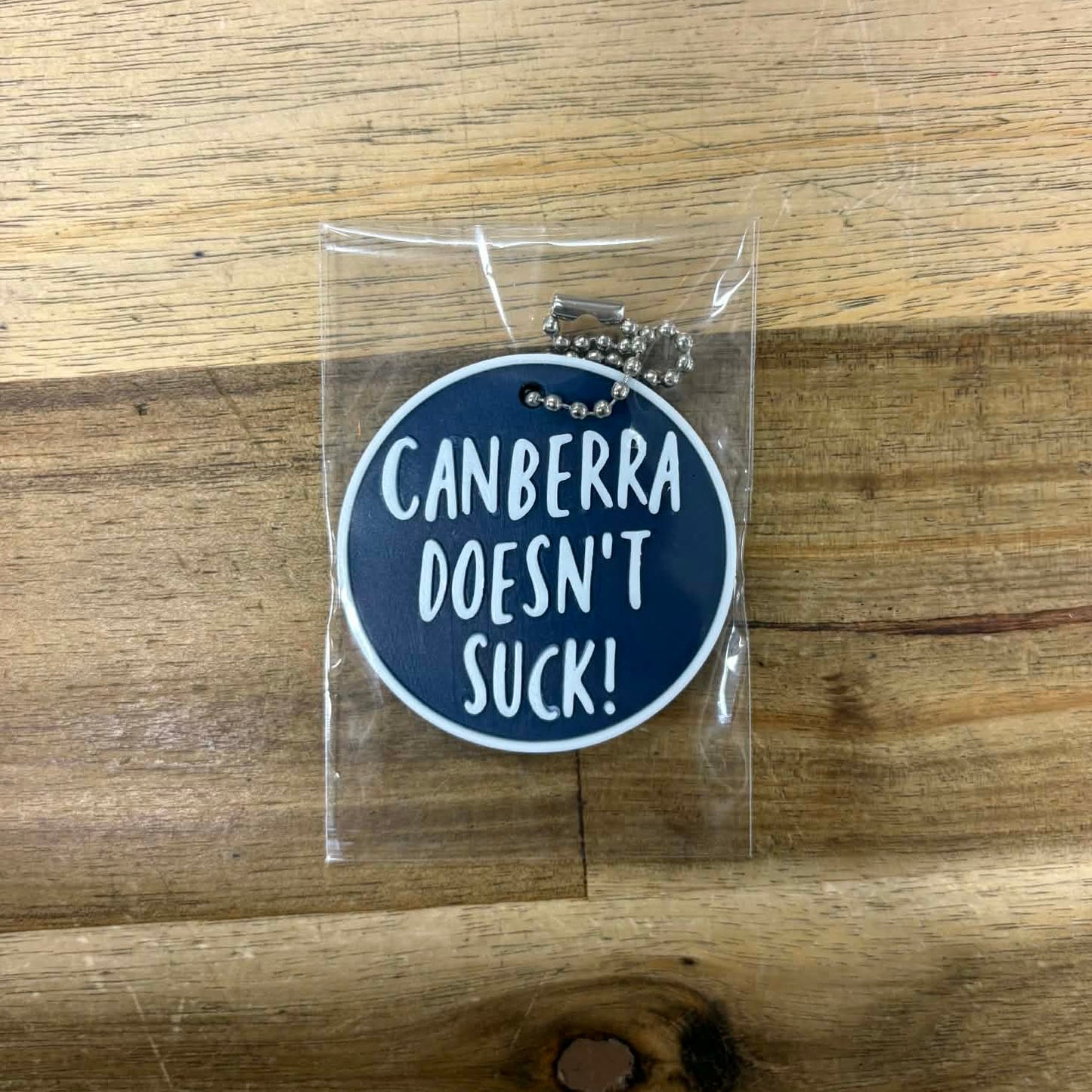 Canberra Doesn't Suck Keyring - Blue