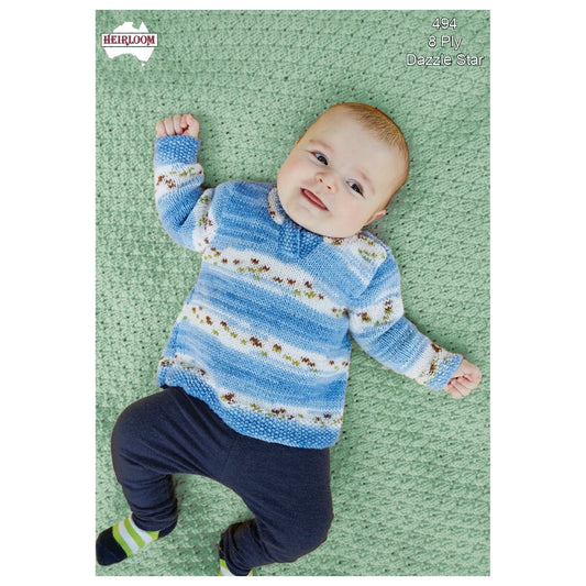 Baby Jumper with Moss Stitch Bands Pattern 494