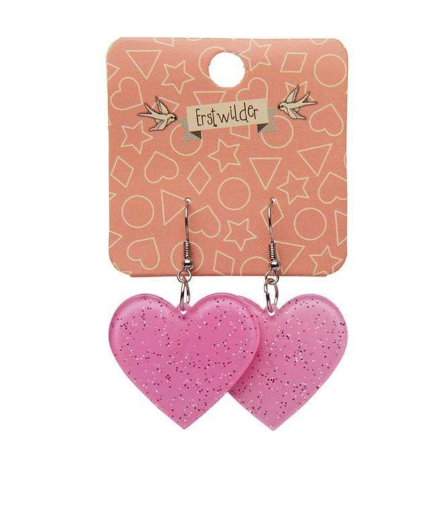 Resin Drop Heart Earrings - Glitter Pink
