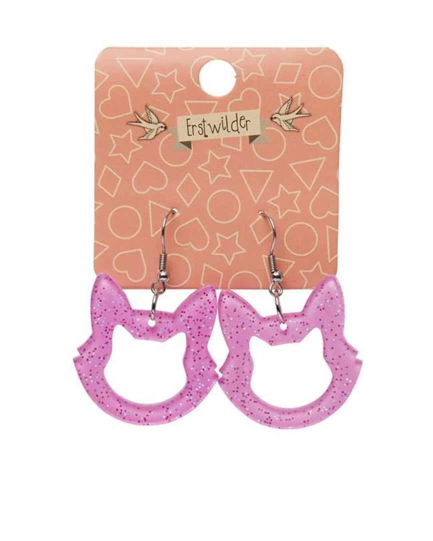 Resin Drop Cat Earrings - Glitter Pink