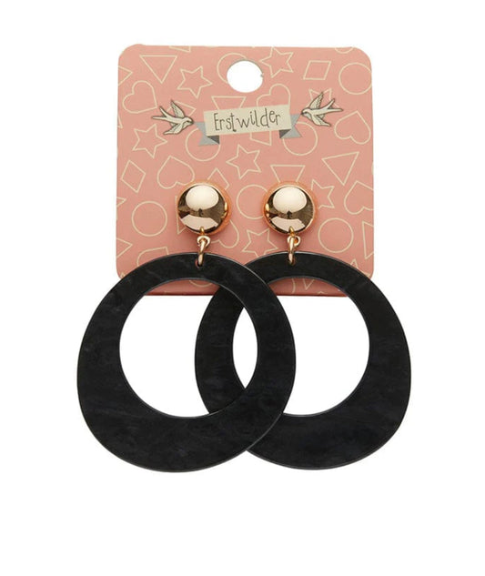 Resin Circle Drop Earrings - Black