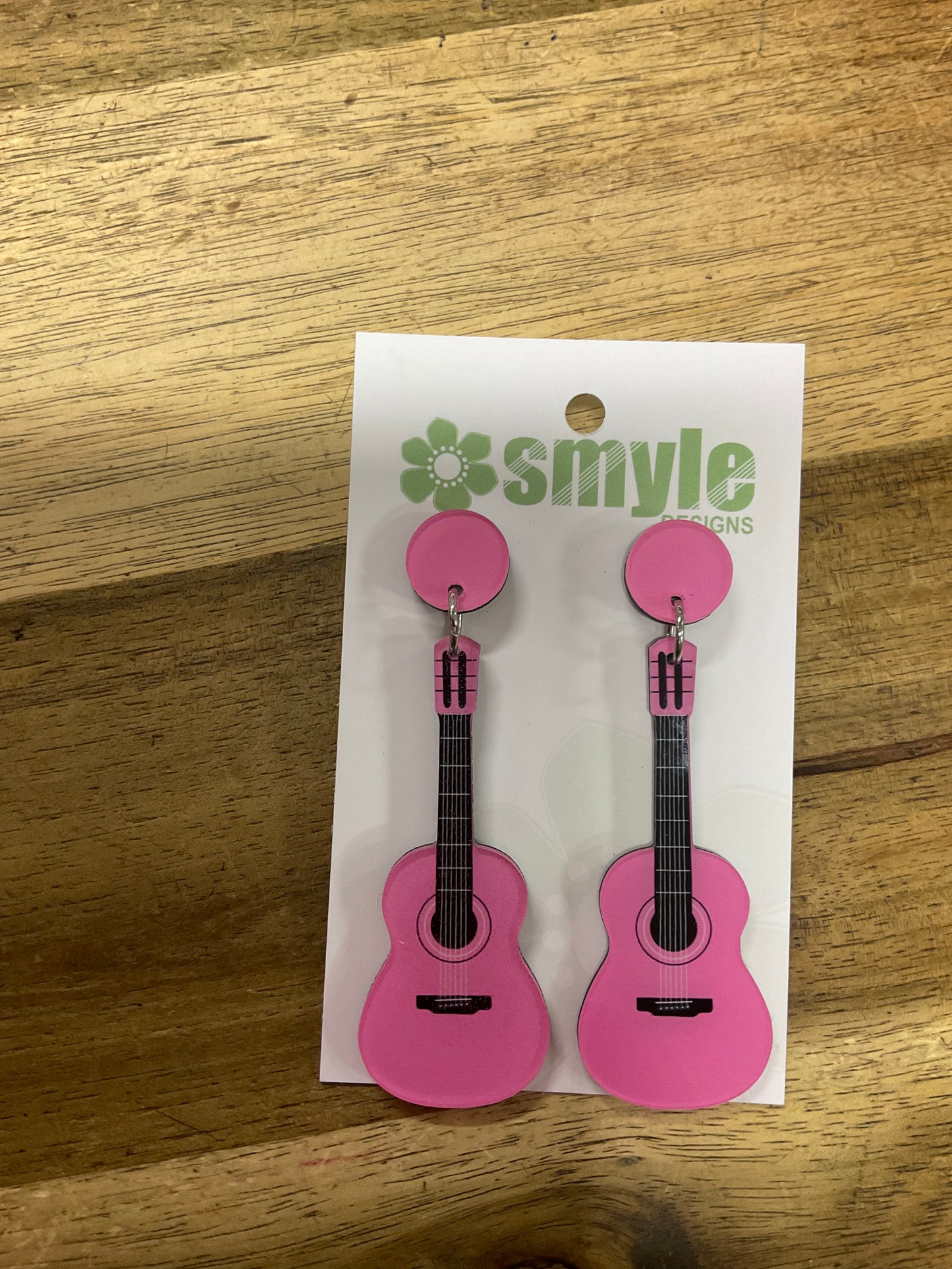 Pink Guitar Earrings