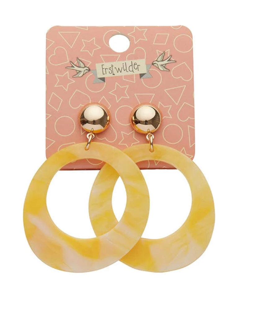 Resin Circle Drop Earrings - Yellow