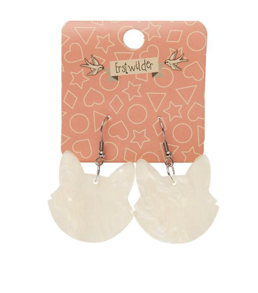 Resin Drop Cat Earrings - Marble White