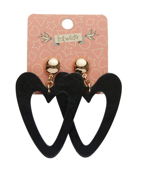 Resin Heart Drop Earrings - Black