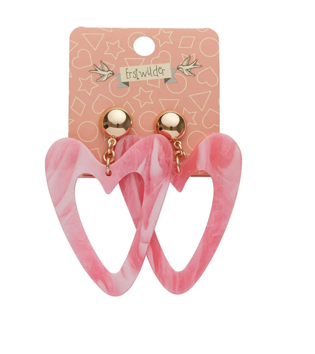 Resin Heart Drop Earrings - Pink