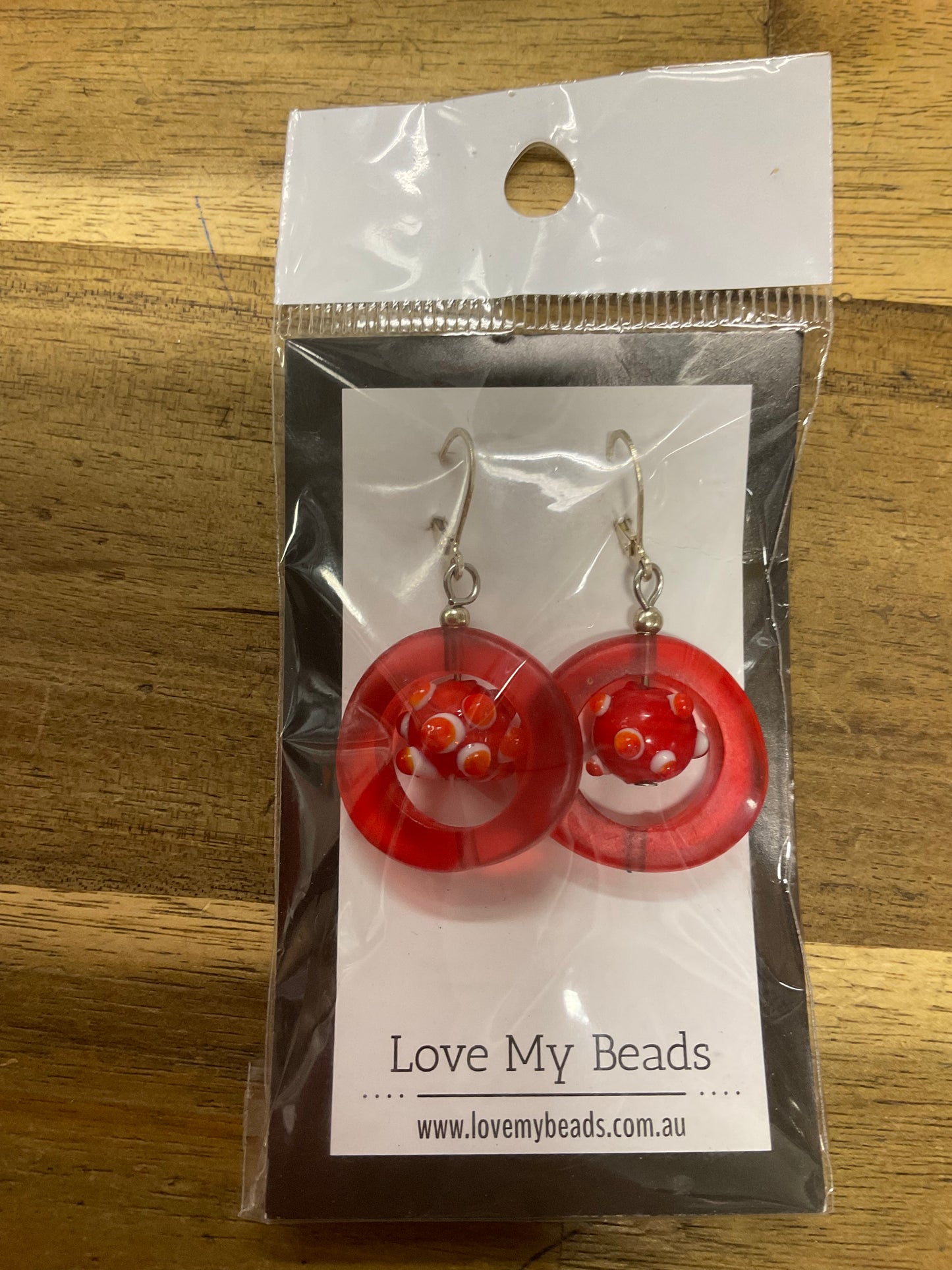 Earrings Resin Donut Small Red