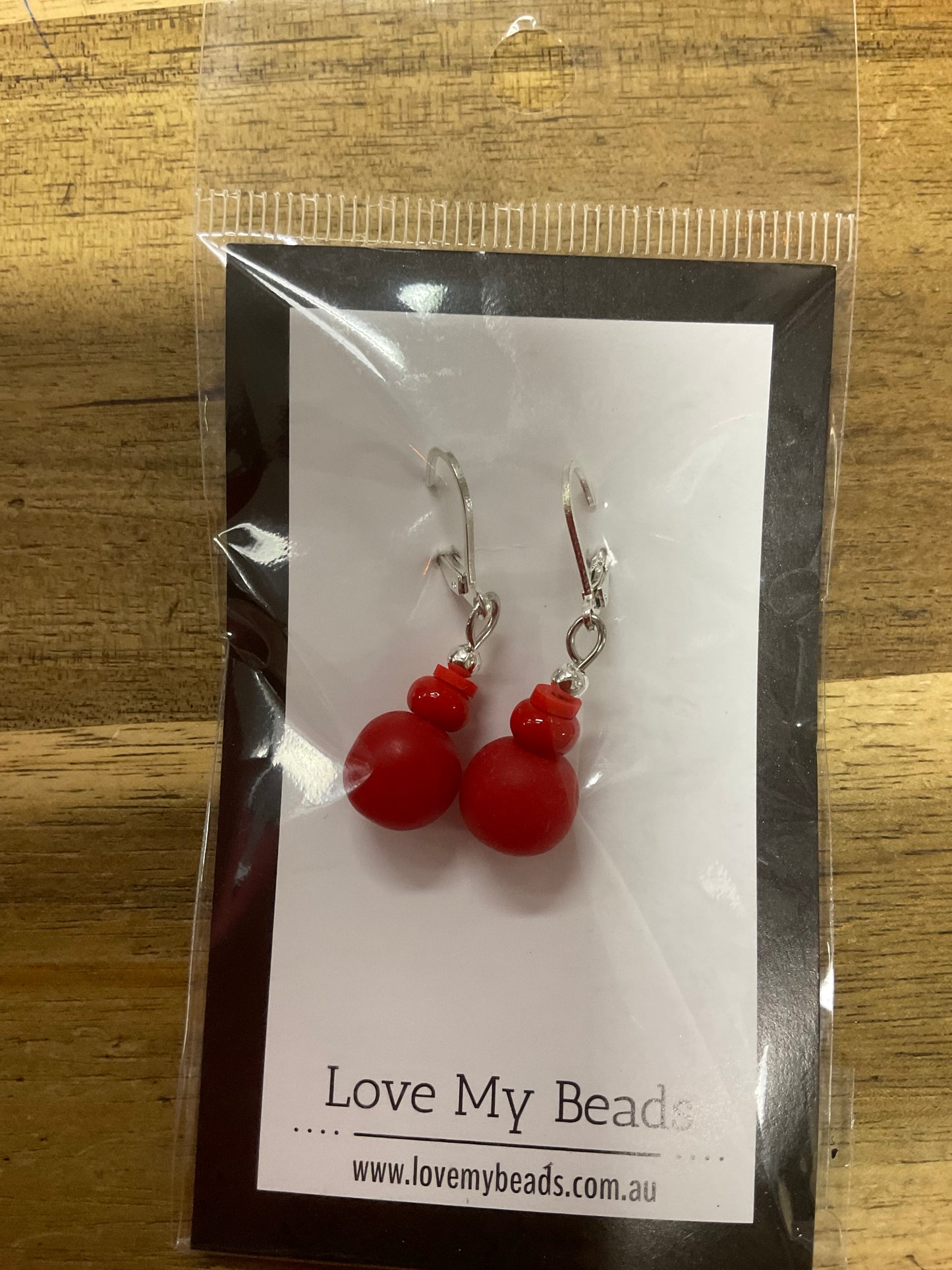 Earrings Beaded Drop Red