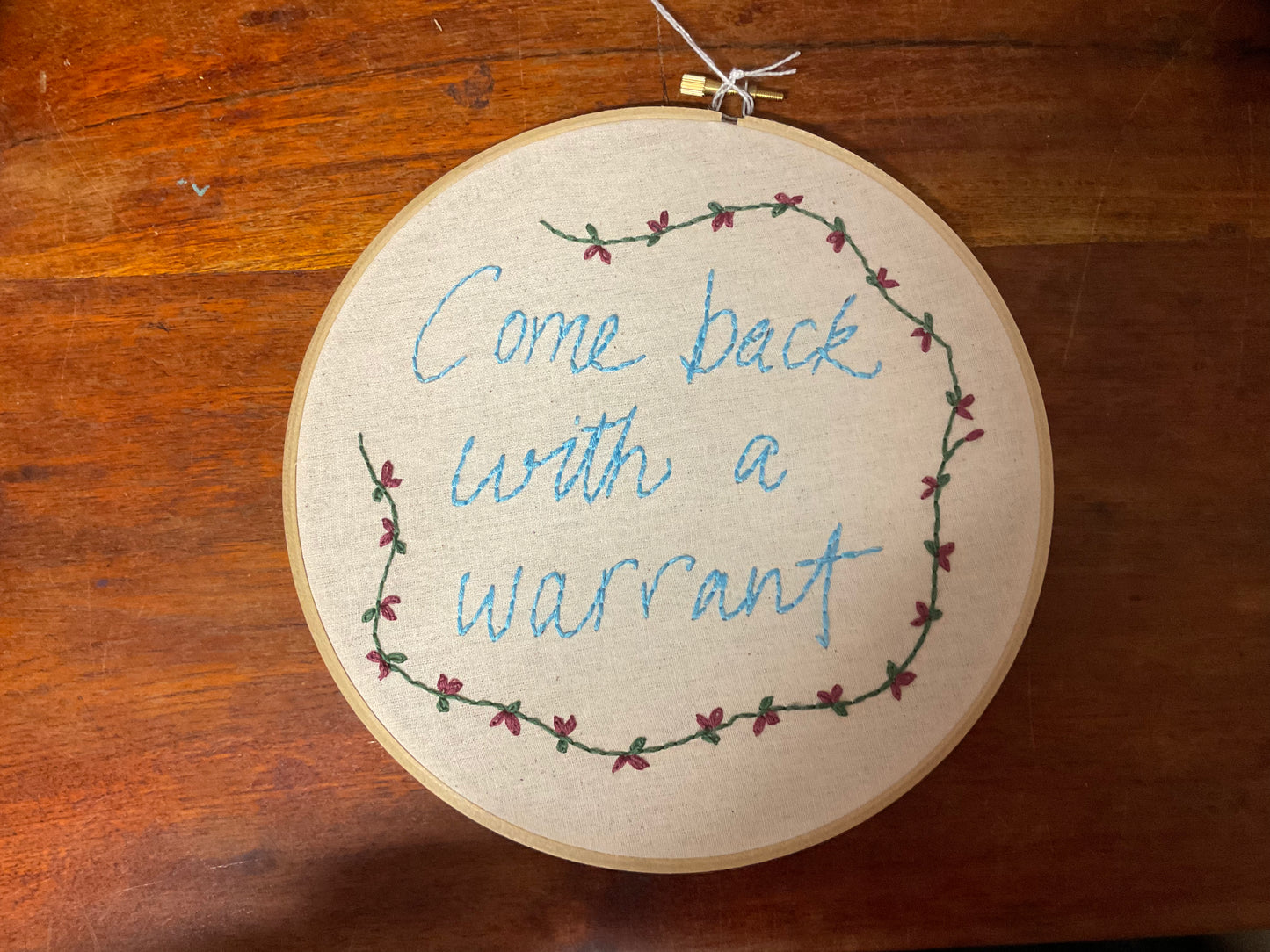 Naughty Corner Embroidery - Come Back with a Warrant 20cm