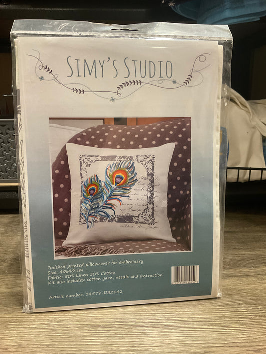 Simy's Studio Embroidery KIt Pre Printed Pillowcase Kit - Feathers