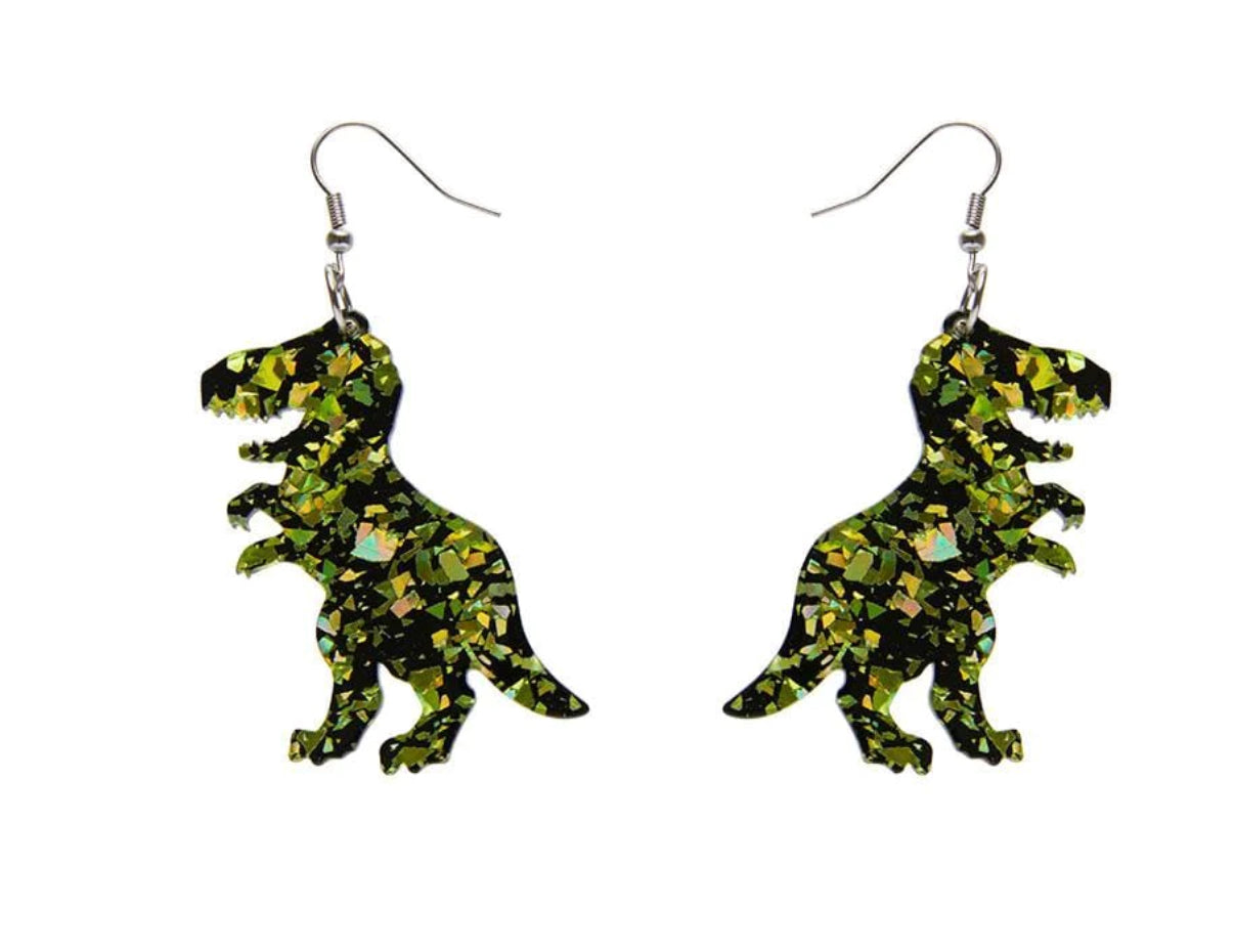 Essential Earrings TRex Chunky Glitter Resin Drop Lime