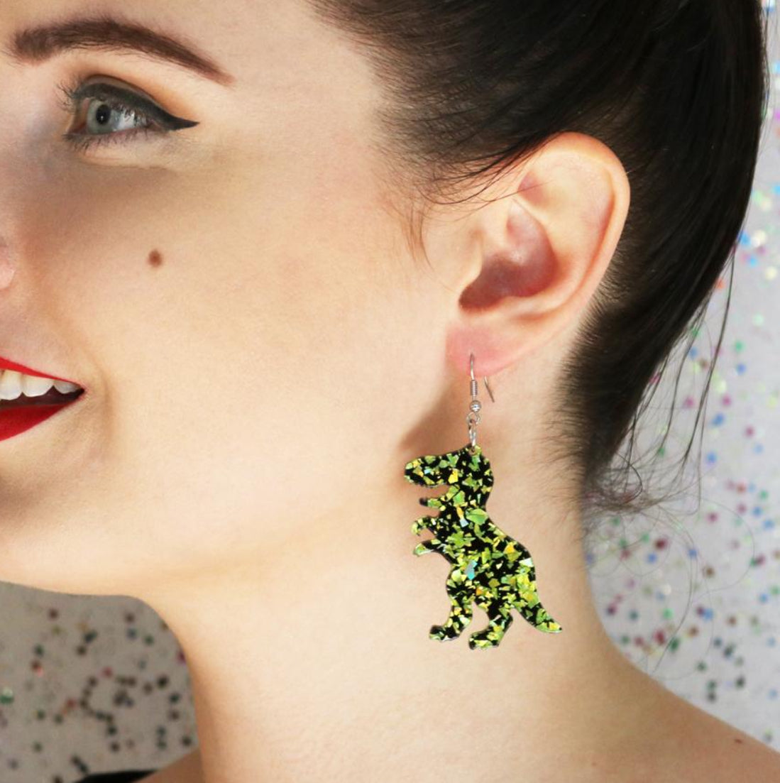 Essential Earrings TRex Chunky Glitter Resin Drop Lime