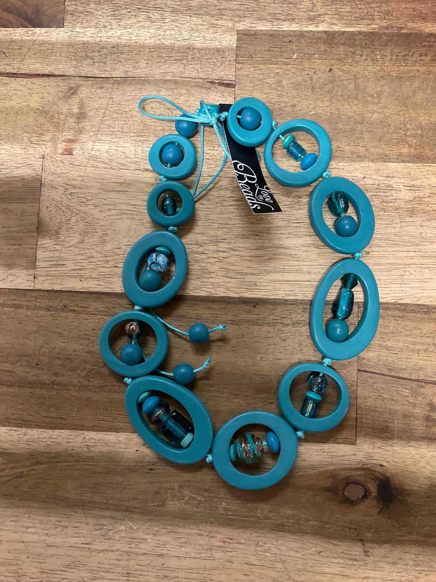 Resin Donut Adjustable Necklace - Teal