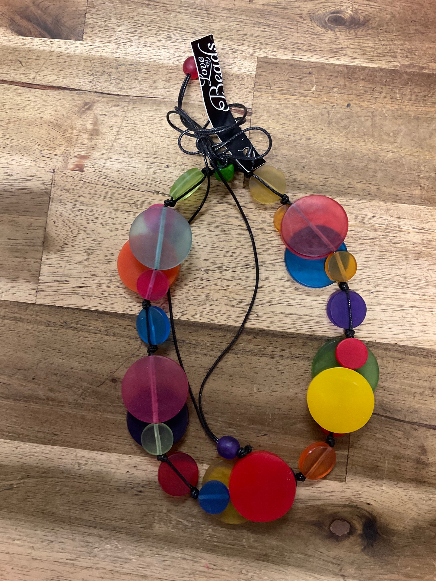 Double Coin Adjustable Resin Necklace - Rainbow