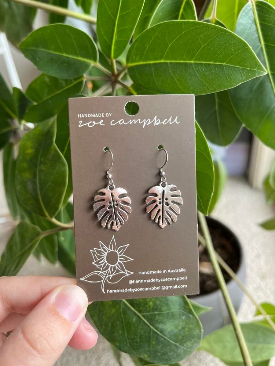 Monstera Leaf Earrings Sterling Silver