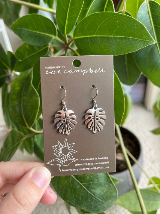 Monstera Leaf Earrings Sterling Silver