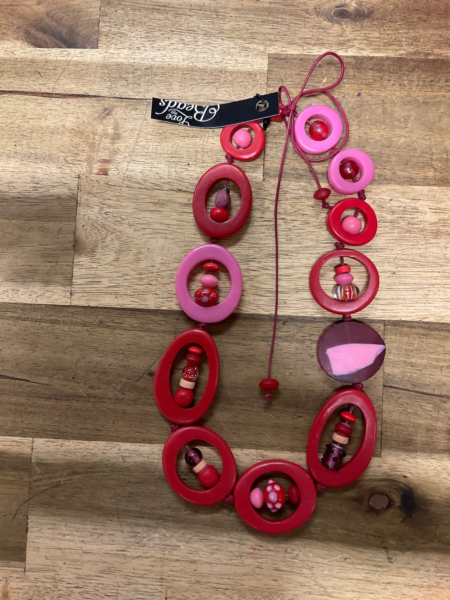 Resin Donut Adjustable Necklace - Red/Pink