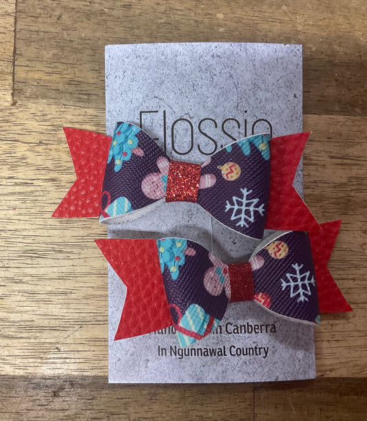Mini Hair Bows Christmas x2 Set