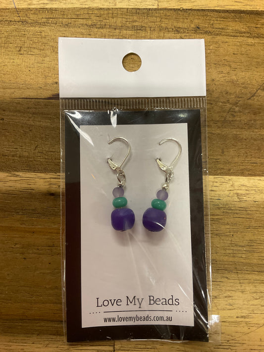 Earrings Beaded Drop Purple