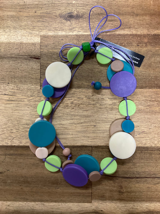 Double Coin Adjustable Resin Necklace - Purple/Teal/Brown/Cream