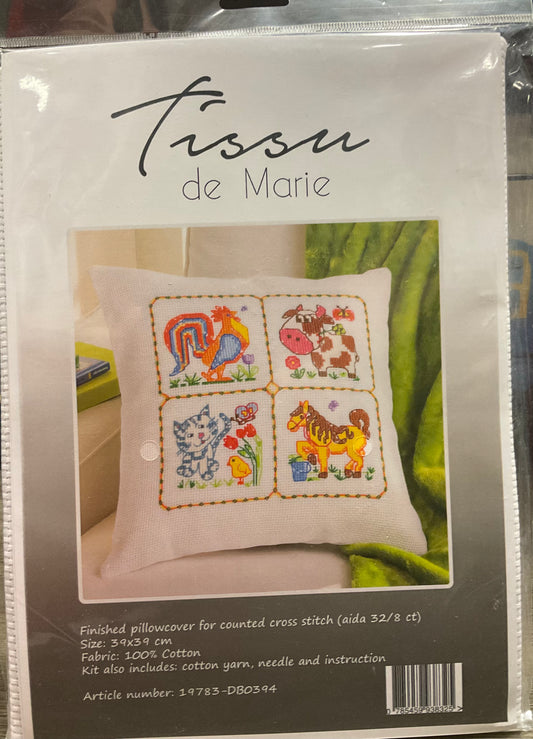 Tissu de Marie Cross Stitch Pillow Kit Farm Animals