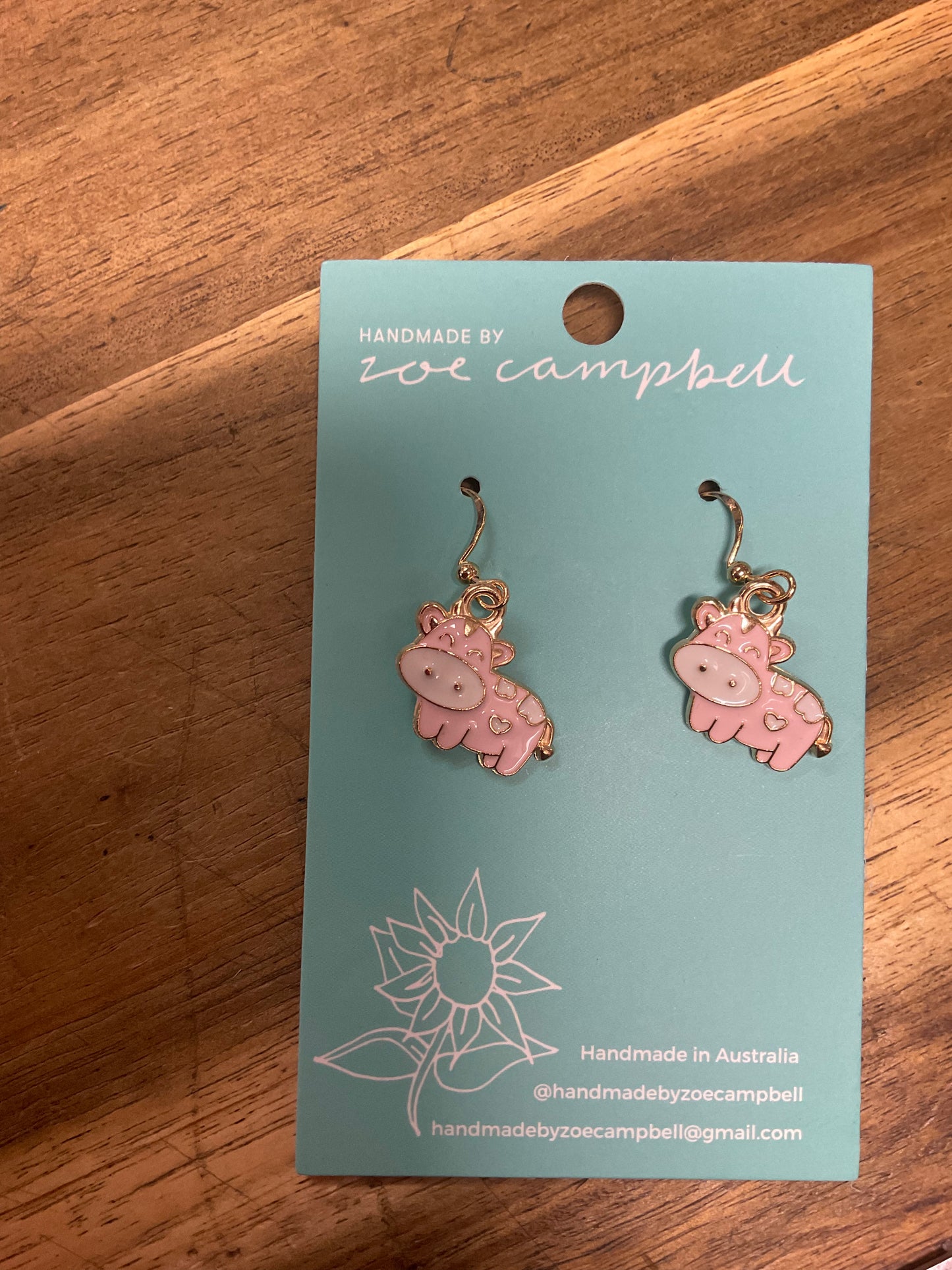 Novelty Cow Earrings Pink