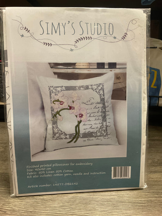 Simy's Studio Embroidery KIt Pre Printed Pillowcase Kit - Orchids