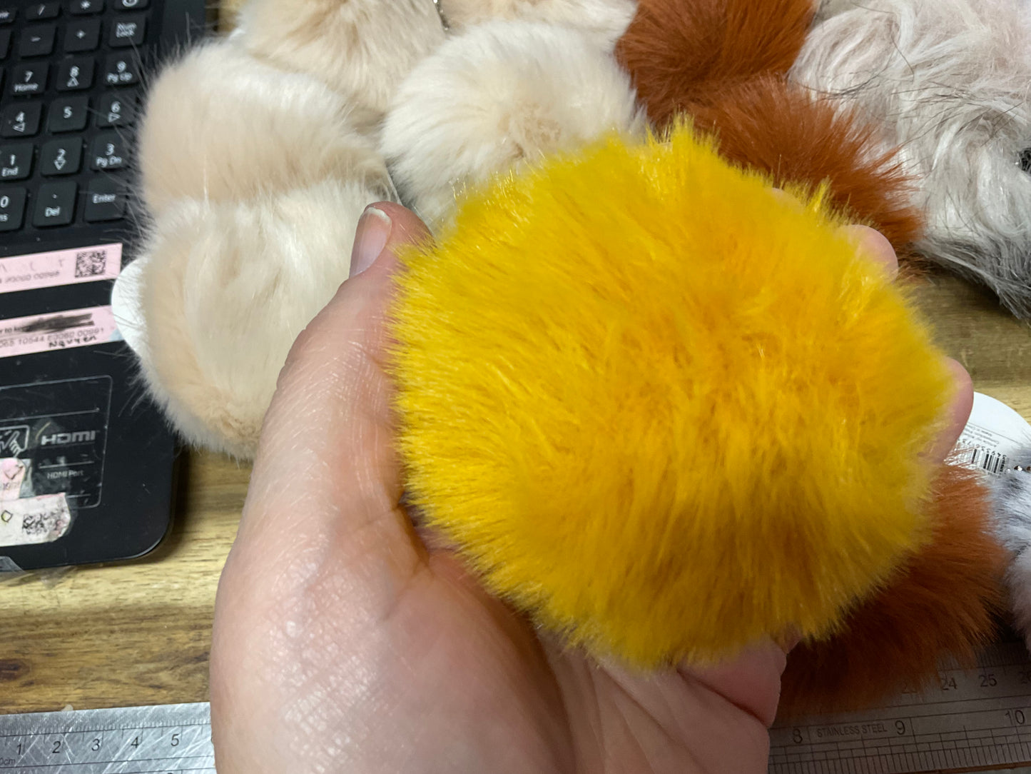 Faux Fur Pom Poms - Large Neutral