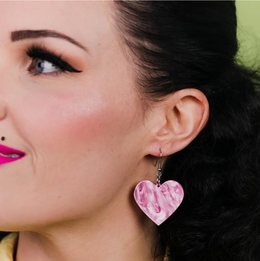 Essential Earrings Solid Heart Ripple Resin Drop Mauve
