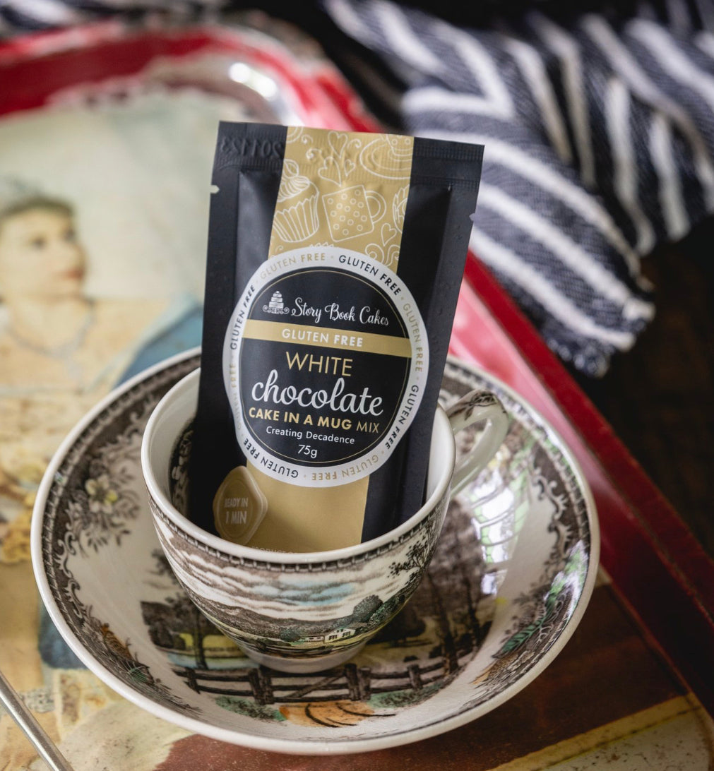 GF Gluten Free White Chocolate Mud Cake in a Mug