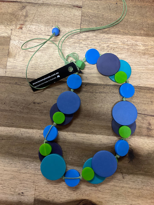 Double Coin Adjustable Resin Necklace - Navy/Teal/Blue