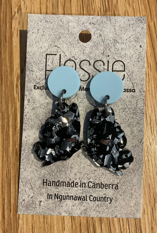 *Earrings Acrylic Black Silver Butterfly Dangles