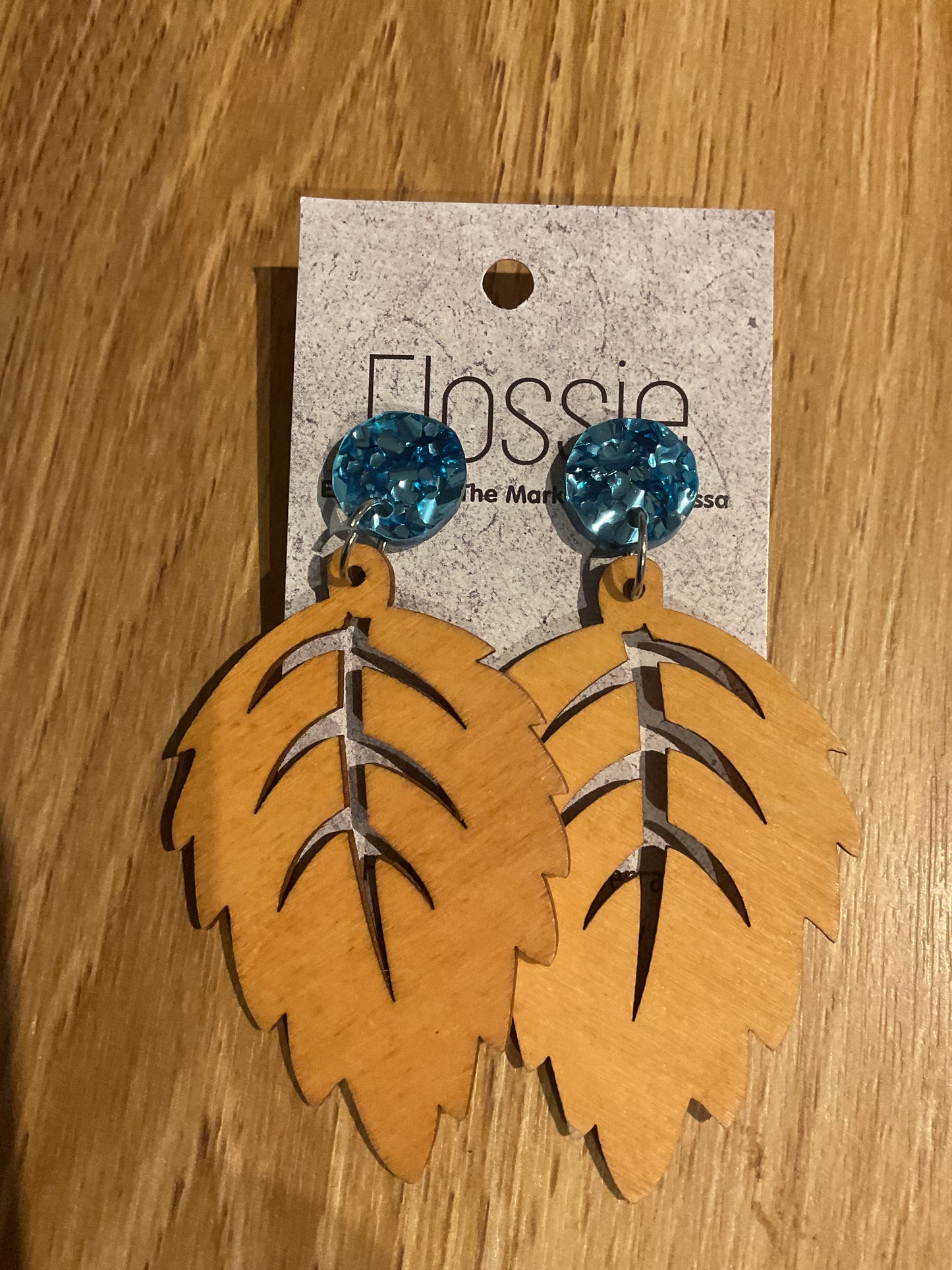 *Earrings Wooden Leaf Chunky Glitter Dangles