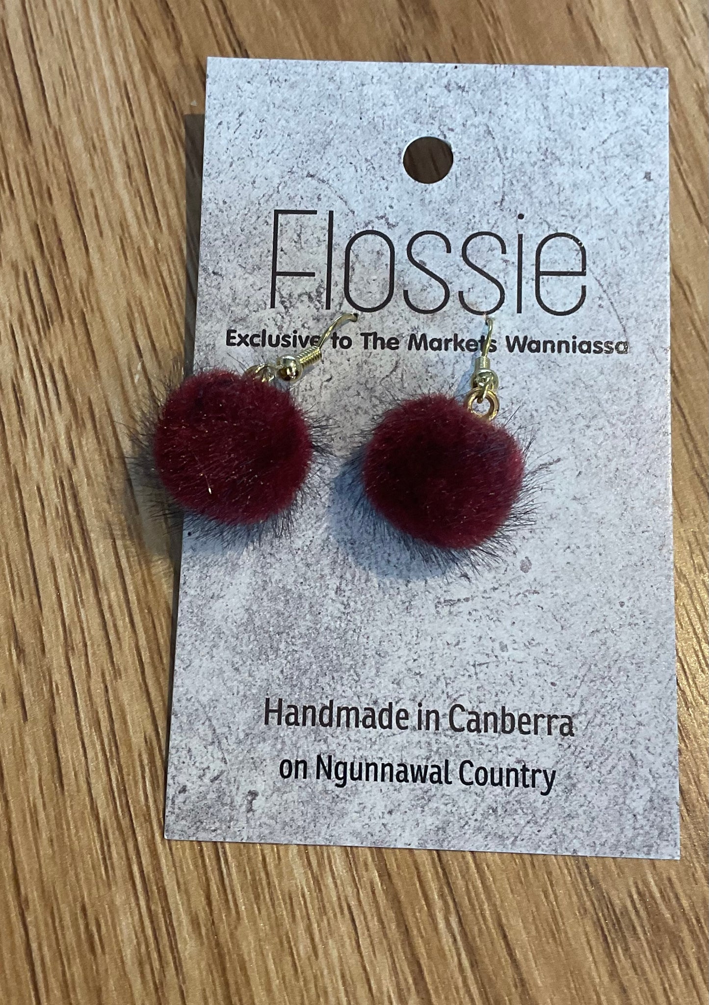 *Earrings Maroon PomPom Dangles