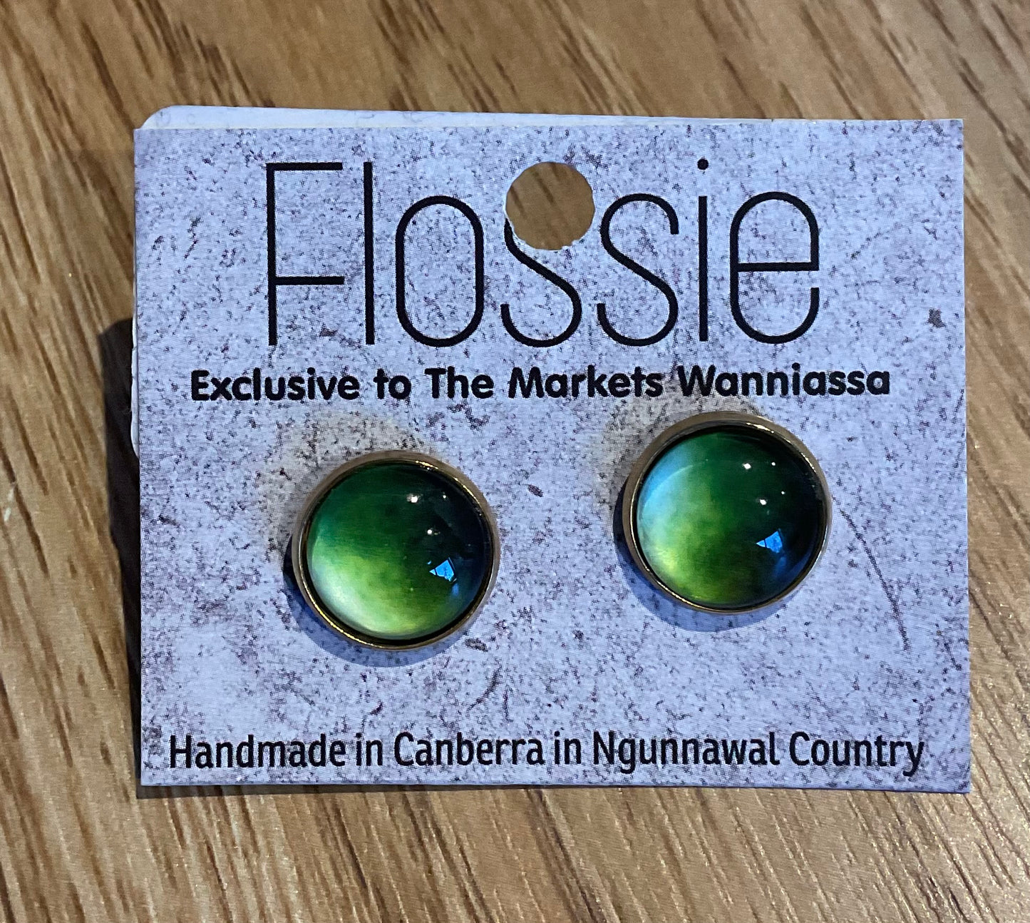 *Earrings Green Ombre Glass Dome Studs