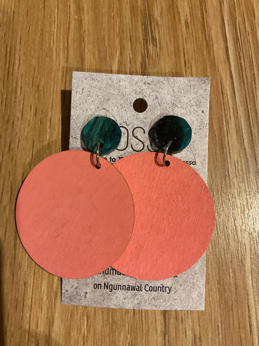 *Earrings Wooden Big Red Circle Dangles