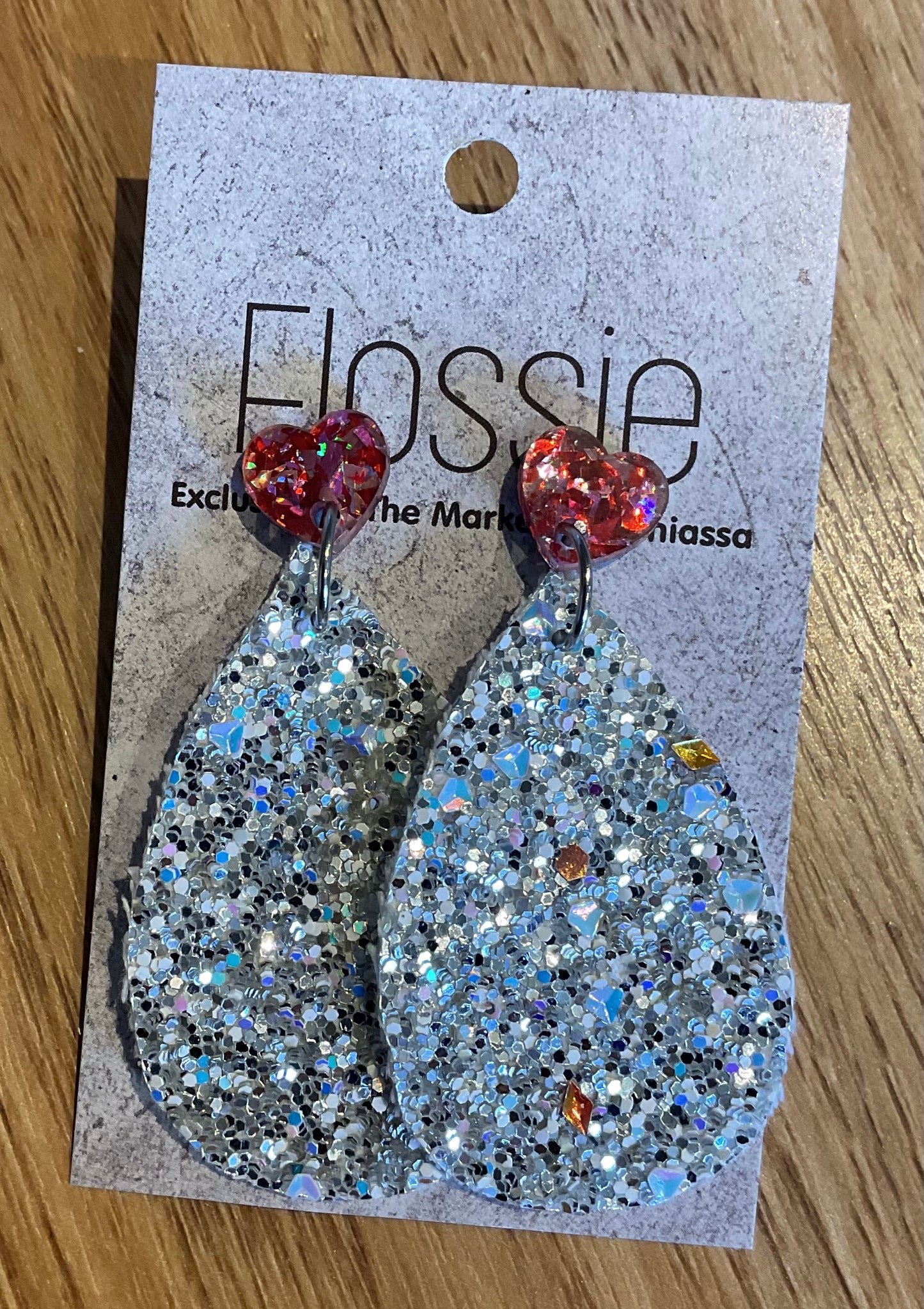 *Earrings Silver Glitter Dangles