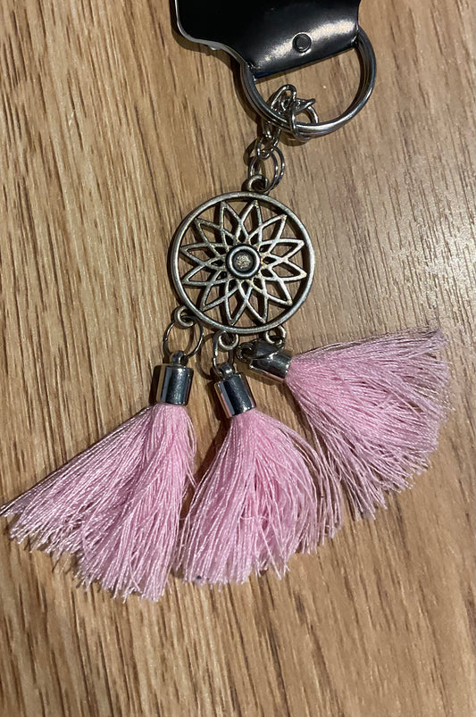 *Keychain - Triple Tassel with Charm Pink