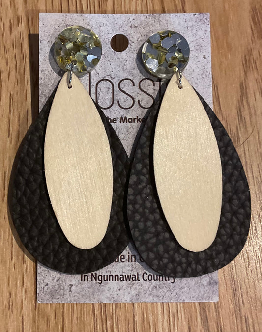 *Earrings Faux Leather & Wood Dangles
