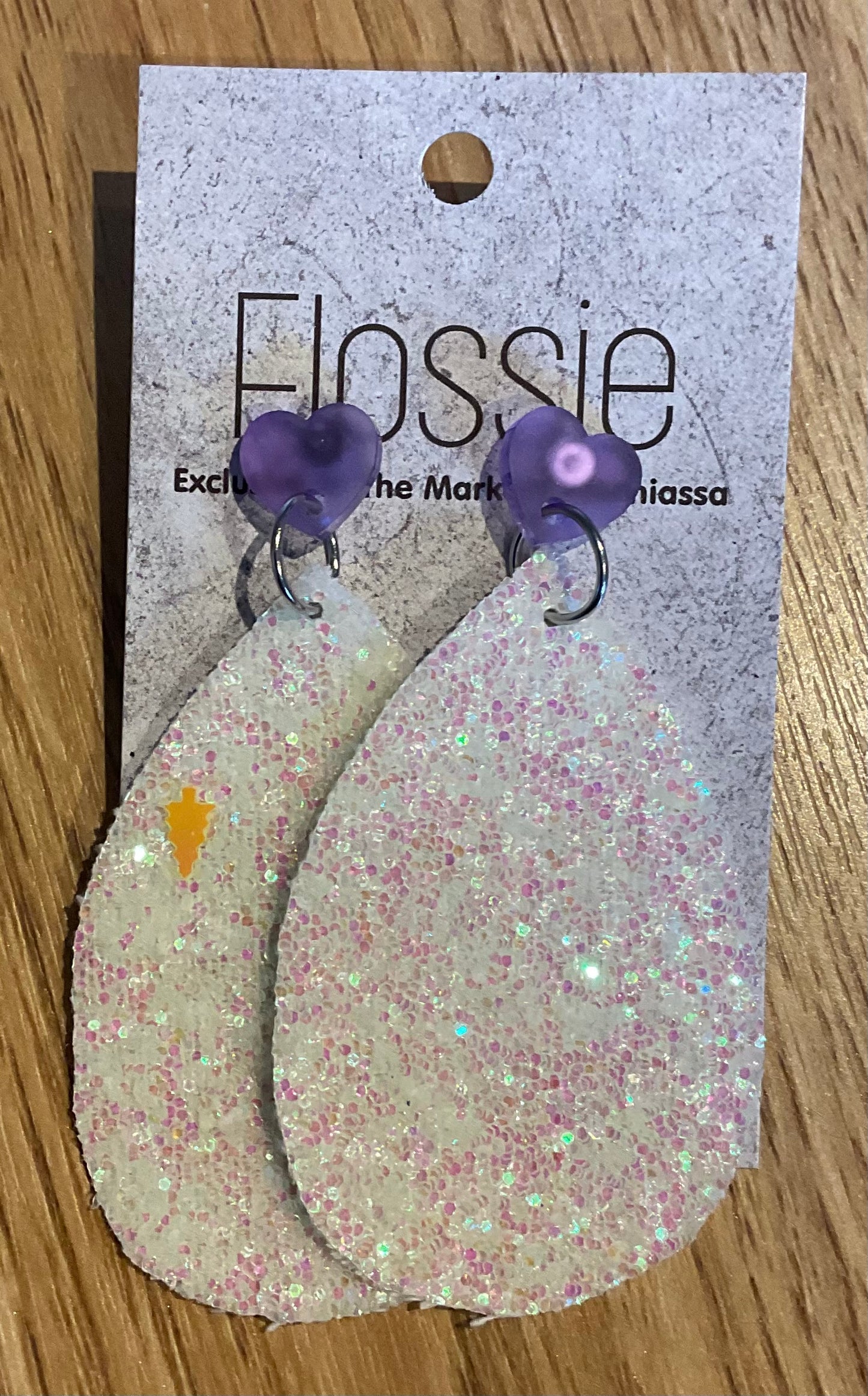 *Earrings Large White Glitter Dangles