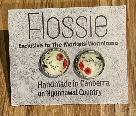 *Earrings Red Poppy Glass Studs