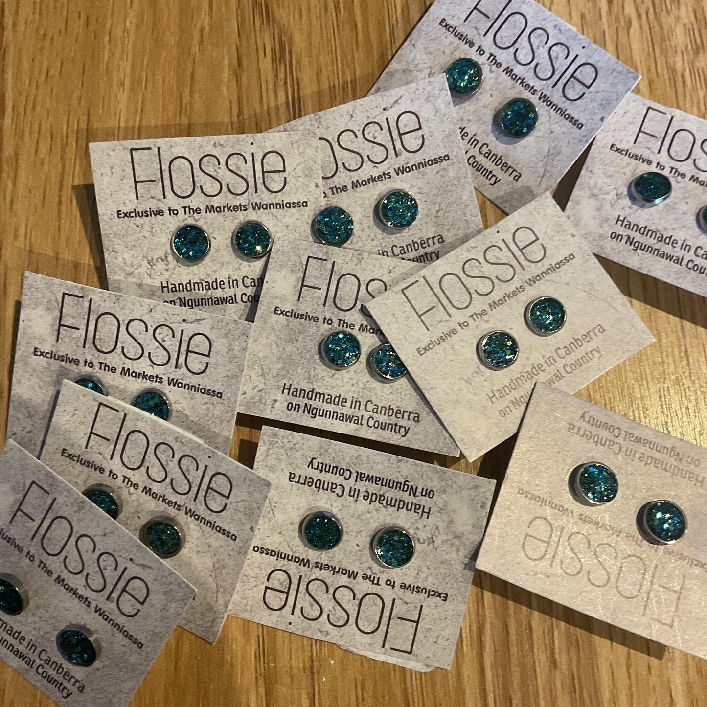 *Earrings Teal Glitter Resin Dome Studs