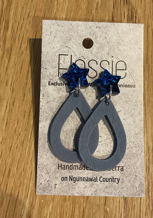 *Earrings Wooden Denim Blue Dangles