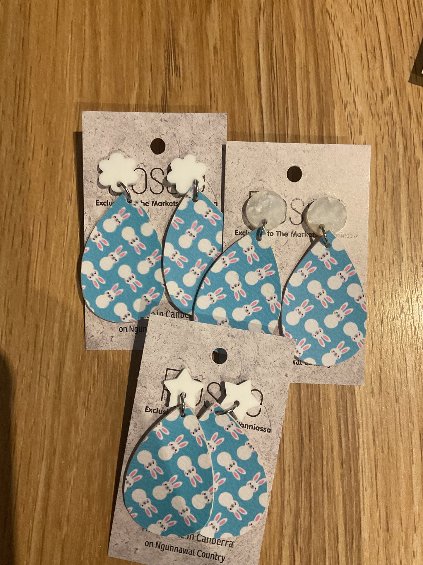 *Earrings Vinyl Blue Bunnies Dangles